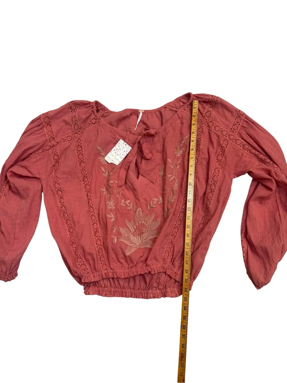 Free People Maria Maria Embroidered Lace Peasant Blouse Dusty Rose NWT Size S